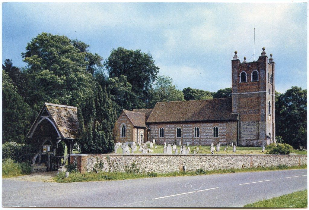 St Mary the Virgin church in Old Alresford. An old church with a square tower.
